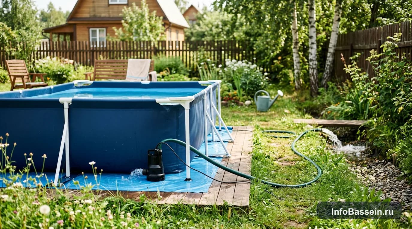 Слив воды из каркасного бассейна погружным насосом