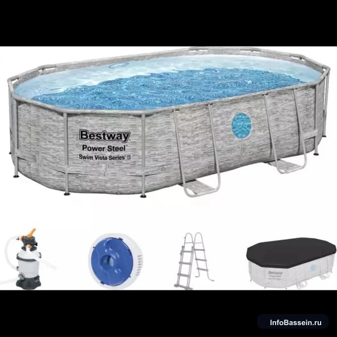 Фото каркасного бассейна Bestway Power Steel 488×305×107 см, 7 250 л артикул 56946 BW